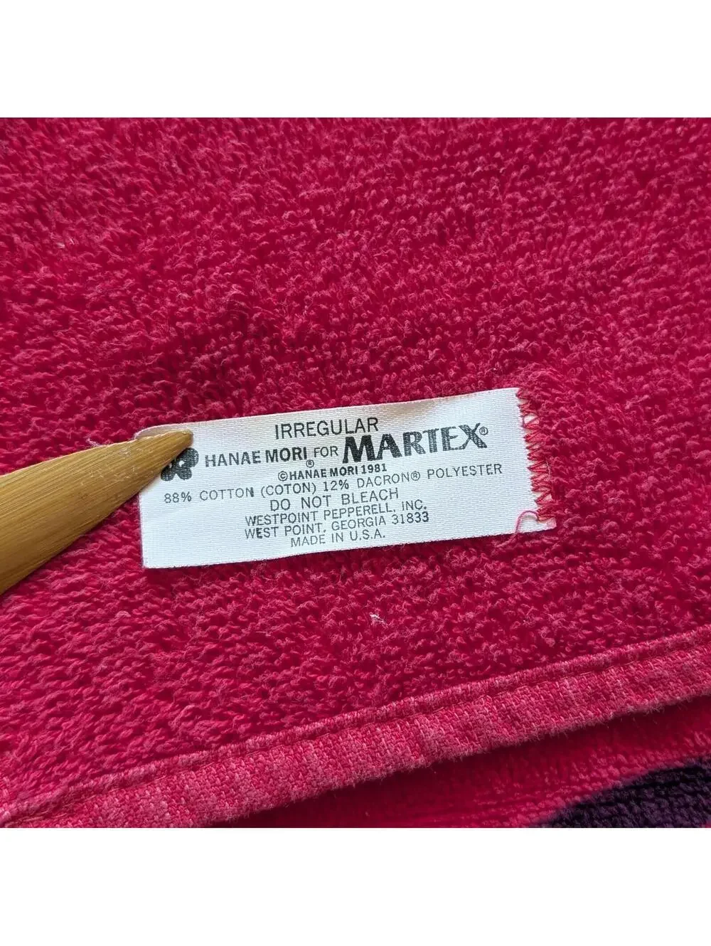 Vintage Hanae Mori for Martex Red Hand Towel with Butterflies
